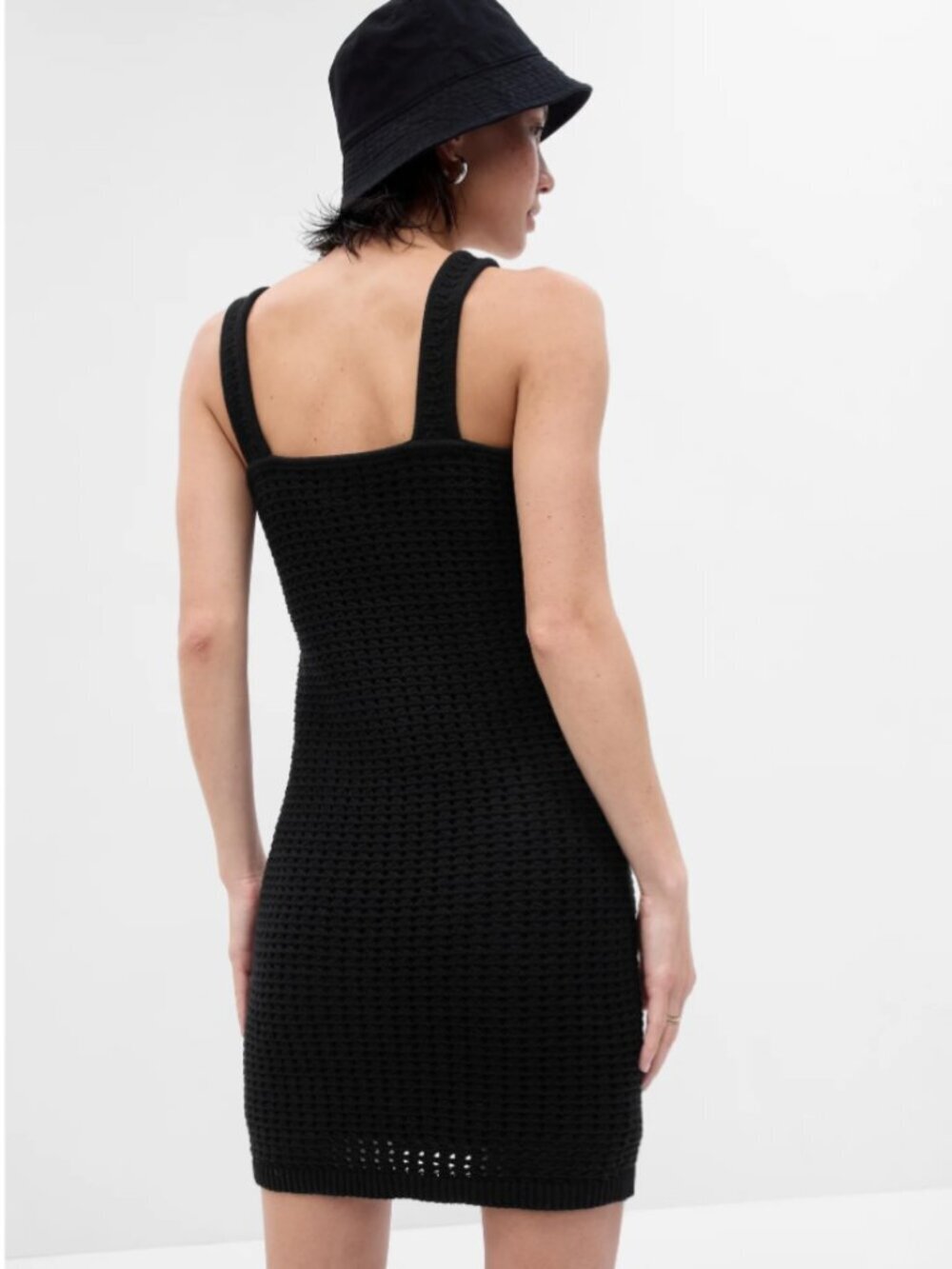 New GAP Women's Black Crochet Mini Chunky Knit Tank Dress (Large)